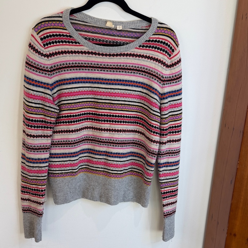 GAP Women's Y2K Fair Isle Colorful Striped Crew Neck Sweater, M- Vintage, Preppy